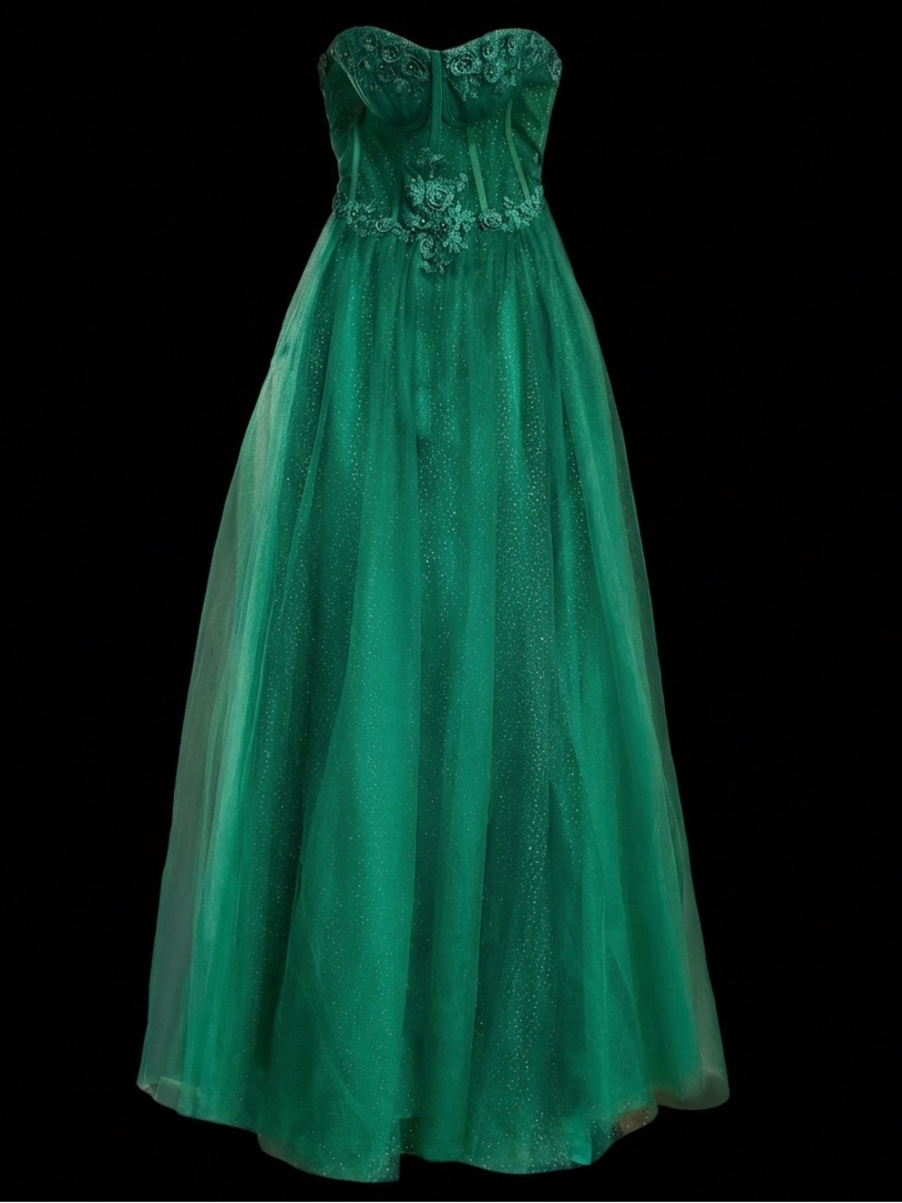 Strapless Emerald Green Evening Dress with Corset Bodice - Picture 5 of 6